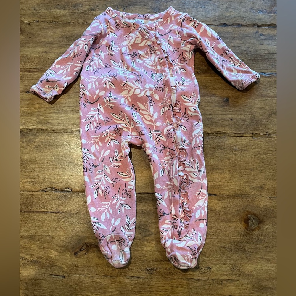 Nordstrom 6m ruffle rosy pink floral footed onesie